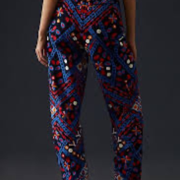 FARM RIO  Anthropologie Embroidered Corduroy Pants Black 5 Pocket Barrel - Picture 2 of 16